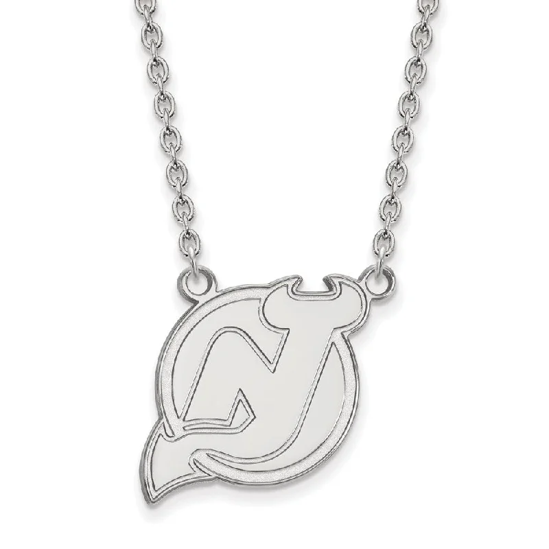 ladies-minimalist-box-chain-necklaces-10k White Gold NHL New Jersey Devils Large Necklace, 18 Inch