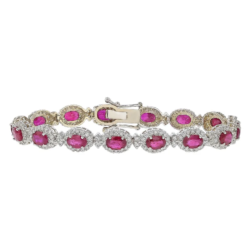 ladies-crystal-wraparound-bracelets-Oval Ruby and Diamond Halo Bracelet