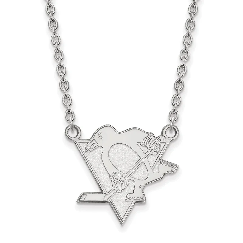 ladies-sterling-silver-heart-locket-necklaces-Sterling Silver NHL Pittsburgh Penguins Large Necklace, 18 Inch