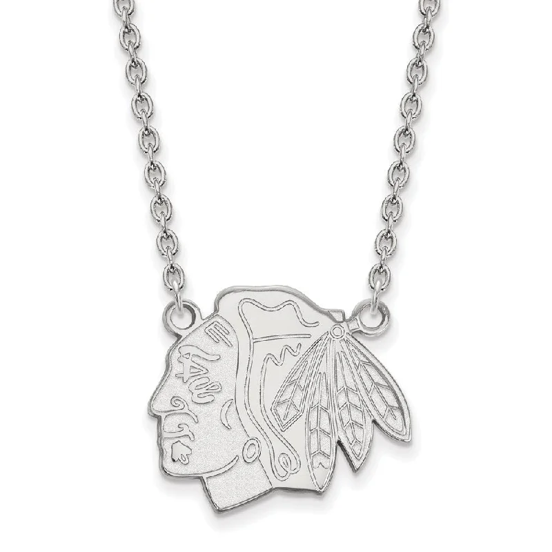 ladies-silver-flower-necklaces-Sterling Silver NHL Chicago Blackhawks Large Necklace, 18 In