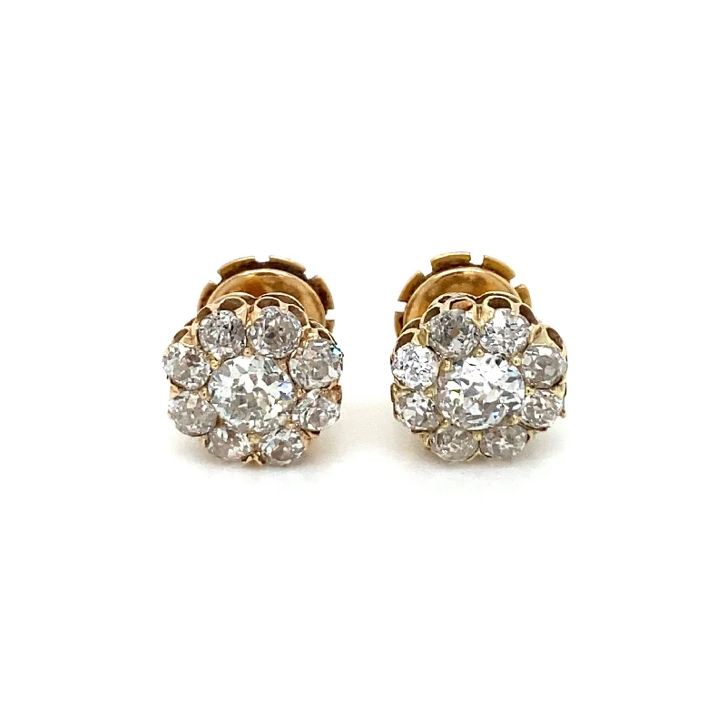 Ladies earrings for young siblings -Retro 3.70 Carats Old Mine Cut Diamond Cluster Stud Earrings