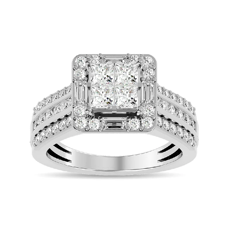 Ladies wedding rings with colt settings -Diamond 1 1/2 ct tw Princess Head Engagement Ring in 14K White Gold