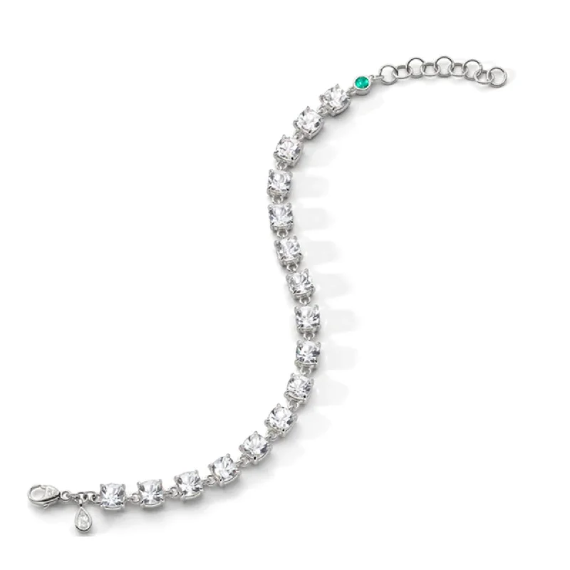 ladies-heart-multi-strand-bracelets-Cushion European Cut Rock Crystal Tennis Bracelet in Sterling Silver