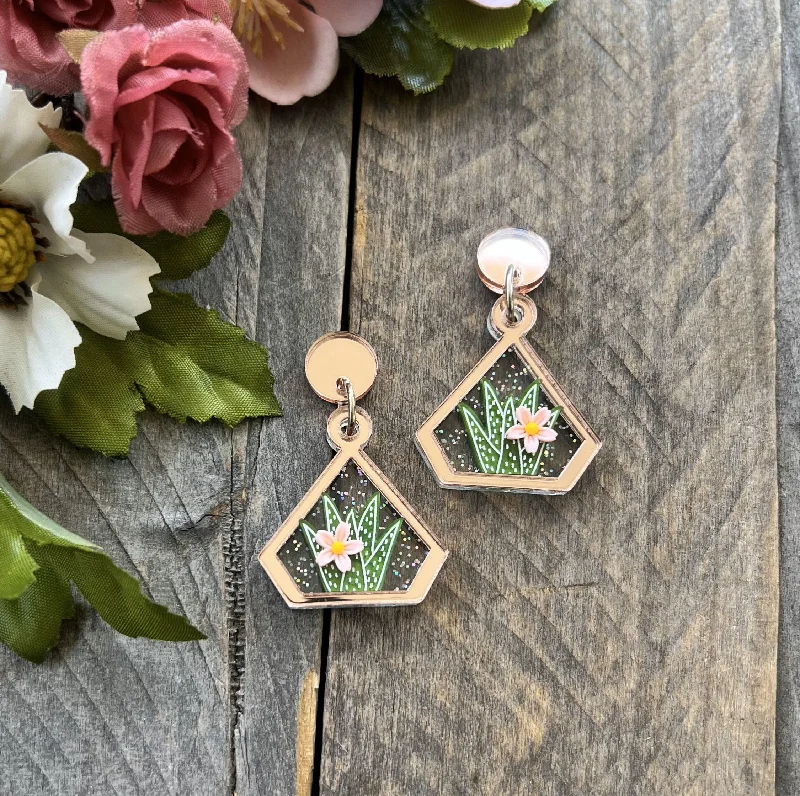 Ladies earrings with tide shine -Aloe Terrarium Earrings Rose Gold