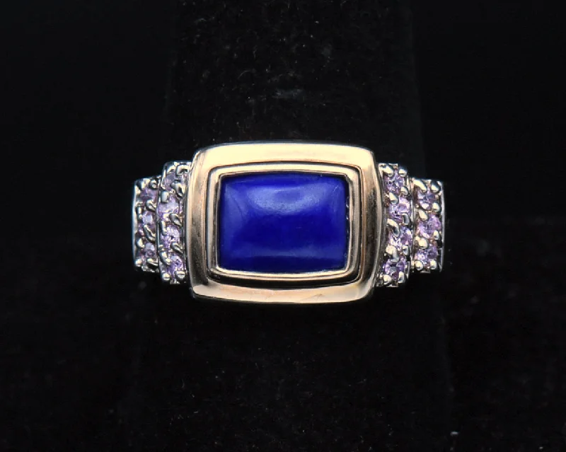 Ladies rings glowing shine -Ross-Simons - Vintage Lapis Lazuli and Pink Crystal Sterling Silver Ring - Size 9.75