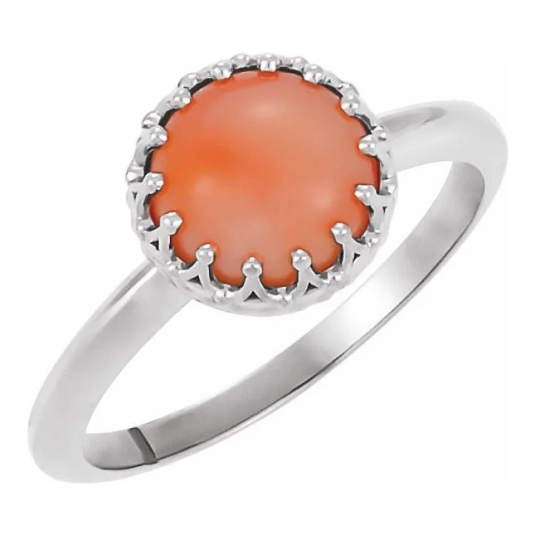 Ladies rings stretchable bands -Platinum 5 mm Natural Pink Coral Crown Cabochon Ring