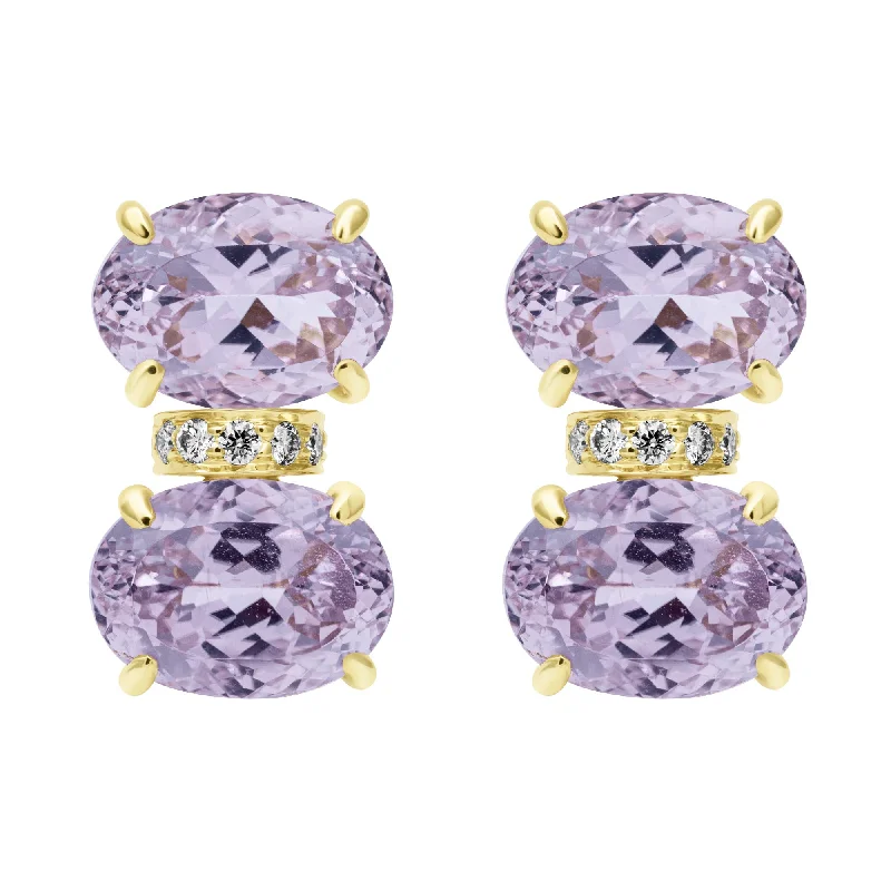 Ladies earrings with crescent drops -Earrings - Kunzite And Diamond