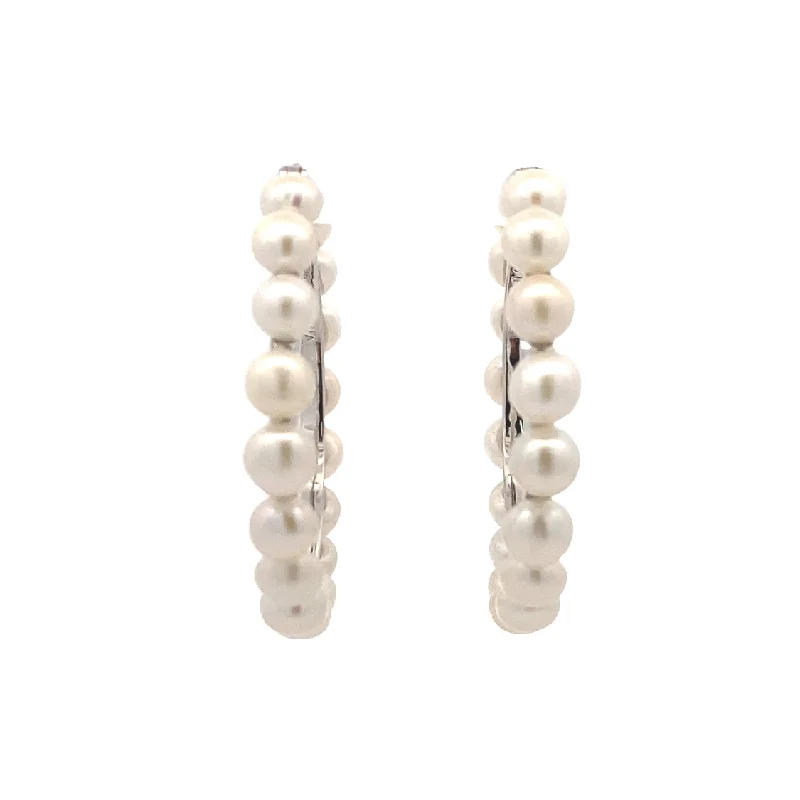 Ladies earrings with dusk elegance -Pearl Hoop Earrings in Silver by Imperial Pearl