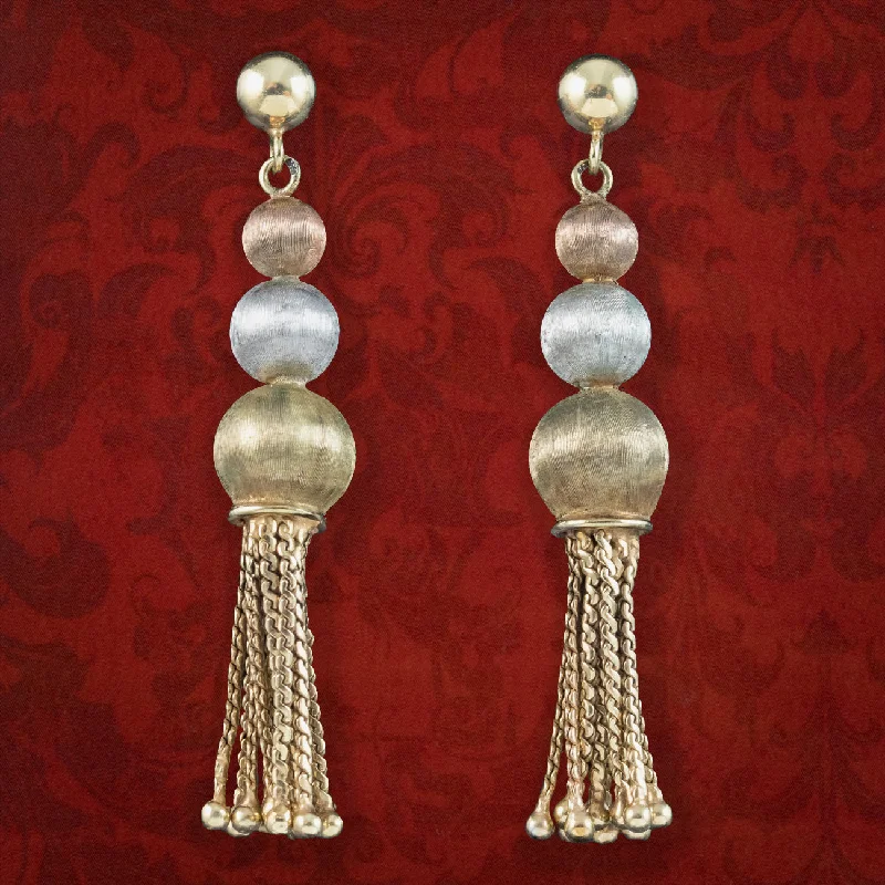 Ladies earrings shining elegance -Vintage Tassel Drop Earrings Two Tone 9ct Gold Dated 1983