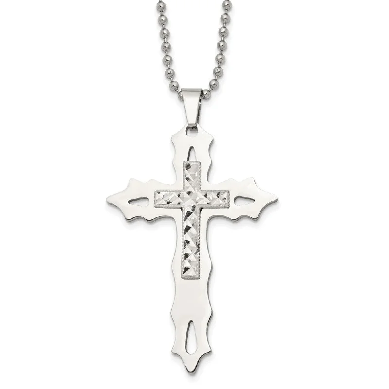 ladies-gift-box-chain-necklaces-Stainless Steel & Sterling Silver Inlay Large Cross Necklace, 20 Inch