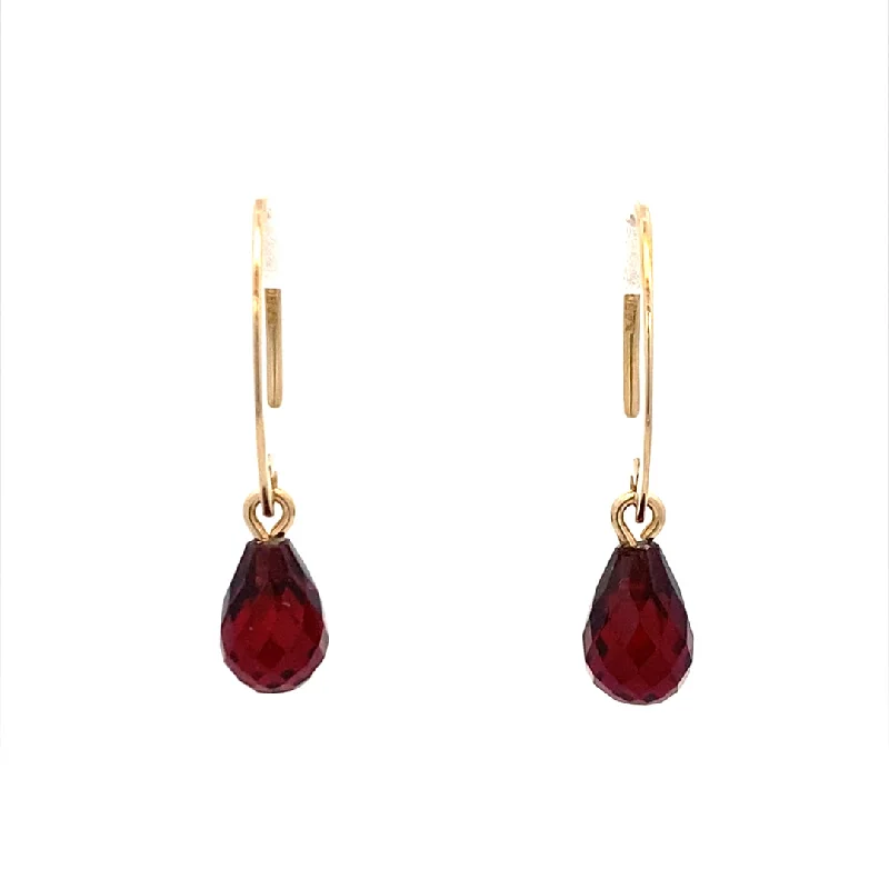 Ladies earrings for gallery charm -Garnet Briolette Gemstone Earrings in Yellow Gold