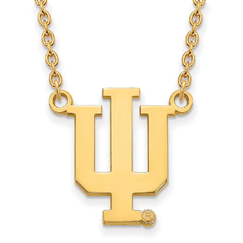 ladies-birthstone-figaro-chain-necklaces-14k Gold Plated Silver Indiana U Large 'IU' Pendant Necklace