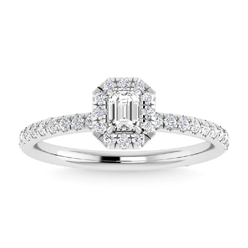 Ladies wedding rings creative love -Diamond 3/4 Ct.Tw. Center Emerald Engagement Ring in 10K White Gold