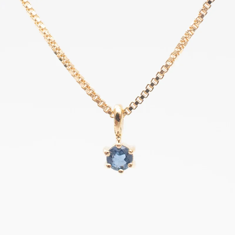 ladies-fashion-rose-gold-necklaces-Gold Vermeil Round Claw Set Blue Sapphire Necklace