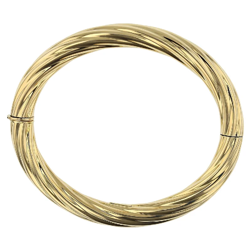 ladies-party-chain-link-bracelets-Twisted 14K Yellow Gold Hinged Bangle Bracelet