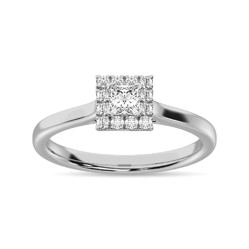 Ladies wedding rings with moissanite inlays -Diamond 3/8 Ct.Tw. Princess Center Halo Engagement Ring in 10K White Gold