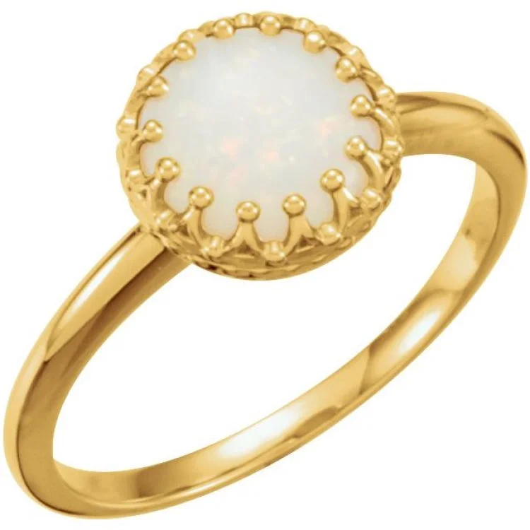 Ladies rings with initial designs -14K Yellow 8 mm Natural Opal Crown Cabochon Ring