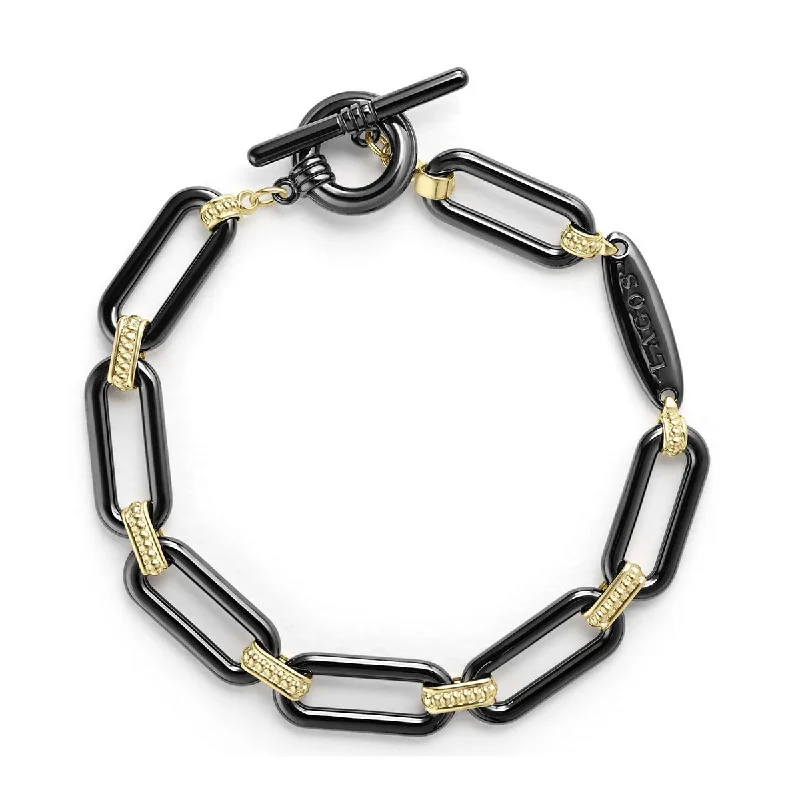 ladies-infinity-rigid-link-bracelets-18K Gold and Black Ceramic Link Bracelet