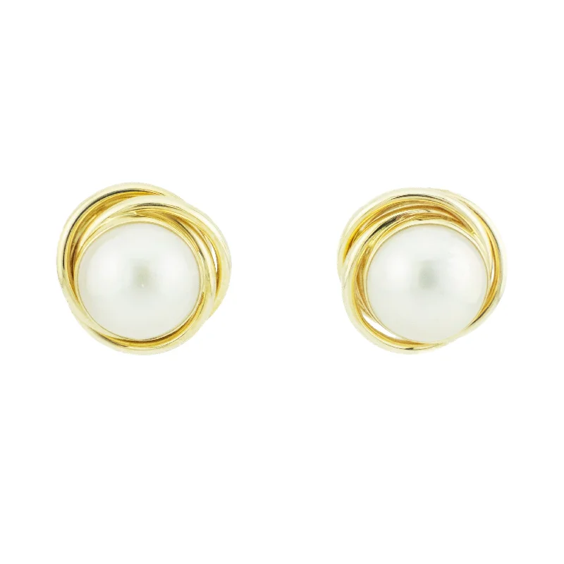 Ladies earrings for concert charm -Mabe Pearl Solitaire Stud Earrings in 14K Yellow Gold