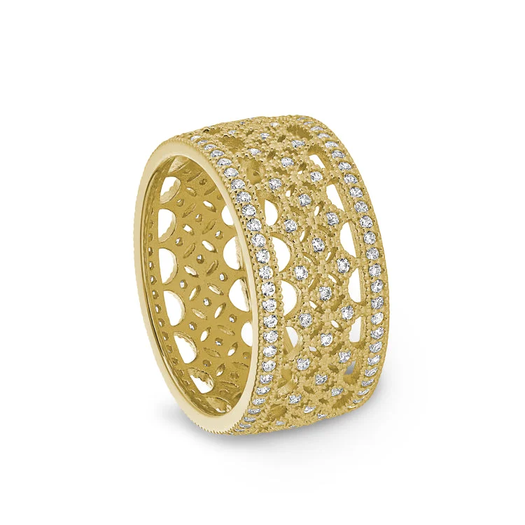 Ladies rings for active vibes -Gold Finish Sterling Silver Micropave Fancy Ring with Simulated Diamonds