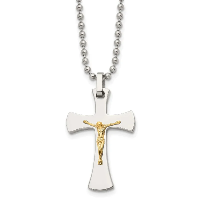 ladies-rose-gold-silver-necklaces-Stainless Steel & 14k Yellow Gold Crucifix Maltese Necklace, 22 inch