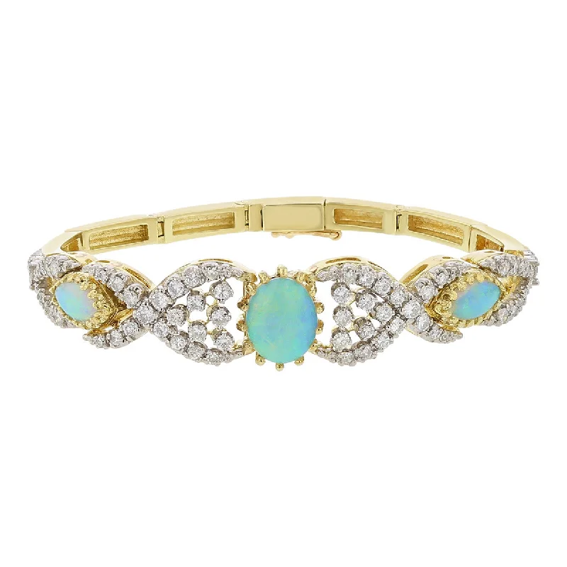 ladies-diamond-pearl-bracelets-14K Yellow and White Gold Opal and Diamond Bracelet