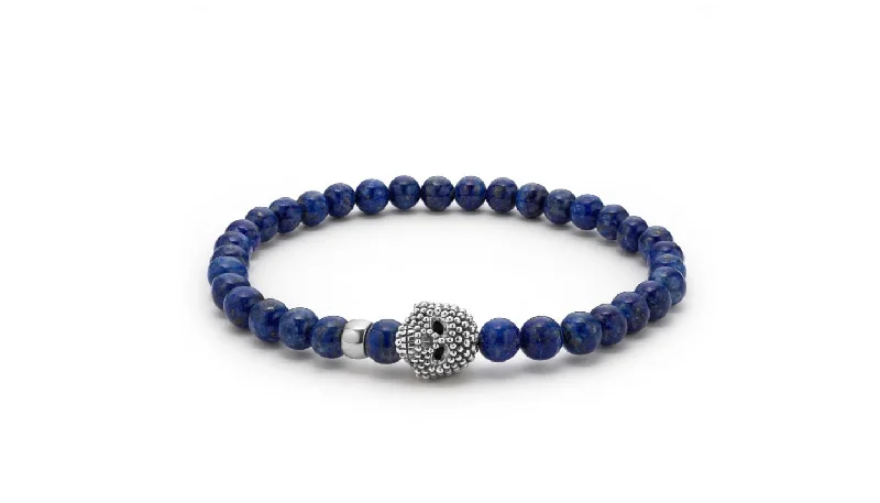 ladies-artisan-wraparound-bracelets-Signature Caviar Anthem Lapis Skull Stretch Bracelet with Sterling Silver, Size 7