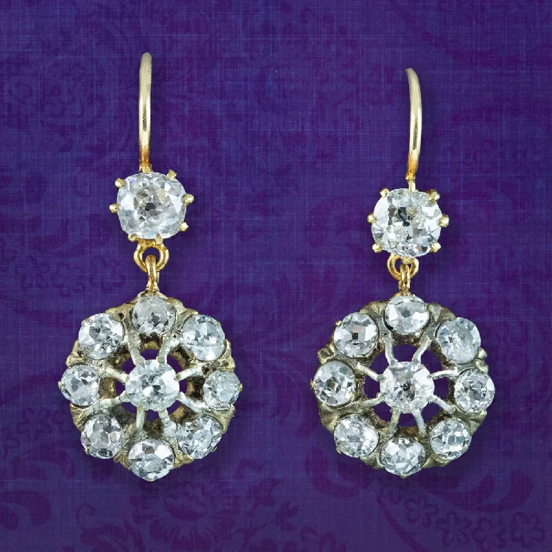 Ladies earrings 24k white gold -Antique Victorian Diamond Drop Earrings 1.85ct Total