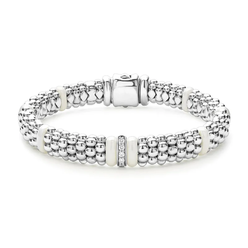 ladies-pearl-silver-bracelets-Single Station Diamond Caviar Bracelet