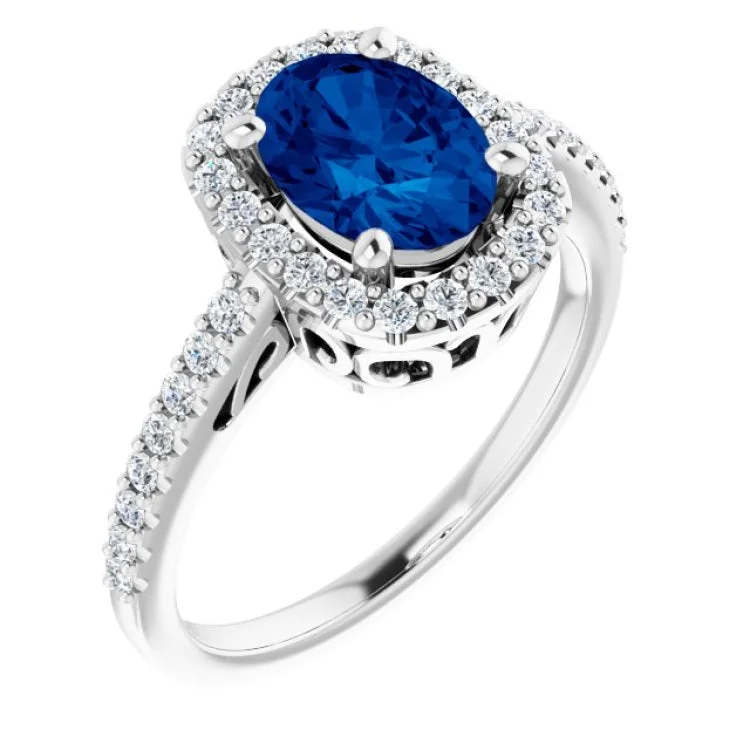 Ladies rings for gathering charm -14K White Lab-Grown Blue Sapphire & 1/3 CTW Natural Diamond Ring