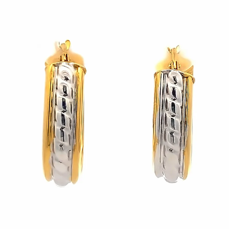 Ladies earrings for brush elegance -Estate Textured Hoop Earrings in Two-Tone Gold