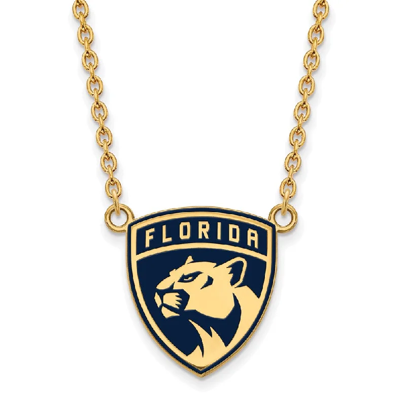 ladies-modern-heart-locket-necklaces-SS 14k Yellow Gold Plated NHL Panthers LG Enamel Necklace, 18 Inch