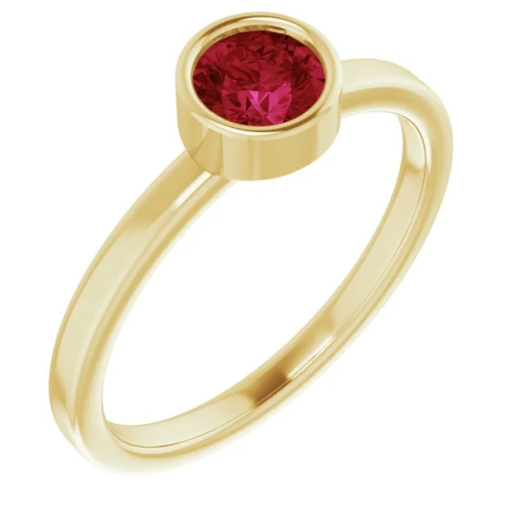 Ladies rings cute shine -14K Yellow 5 mm Natural Ruby Ring