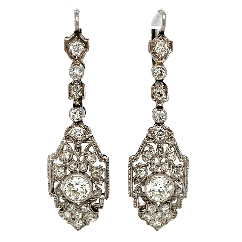 Ladies earrings for elegant wardrobes -Belle Epoque, Diamond Gold Drop Earrings