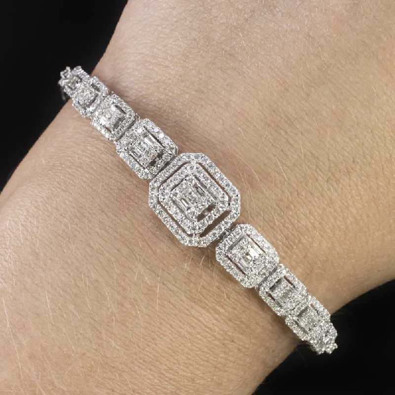 ladies-vintage-rose-gold-bracelets-3 CARAT DIAMOND BRACELET 14k WHITE GOLD EMERALD CUT ILLUSION HALO FRAME NATURAL