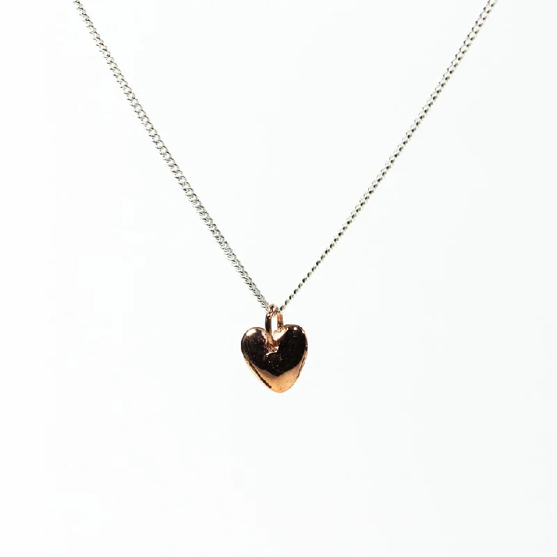 ladies-delicate-box-chain-necklaces-Rose Gold Vermeil Heart Puff Necklace