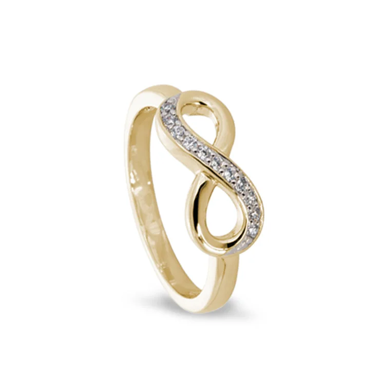 Ladies rings with blaze shine -Gold Finish Sterling Silver Micropave Infinity Ring with Simulated Diamonds