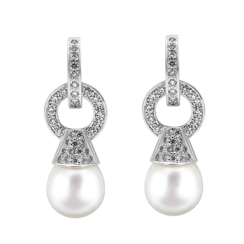 Ladies earrings cool shine -Earrings - South Sea Pearl And Diamond In Sterling Silver