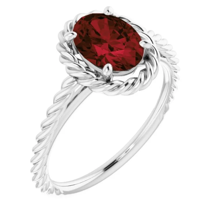 Ladies rings with starry gems -14K White Natural Mozambique Garnet Rope Ring