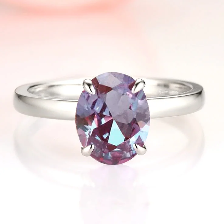 Ladies wedding rings for dinner ceremonies -Solitaire Alexandrite Ring- 2ct Oval Cut Engagement Rings for Women