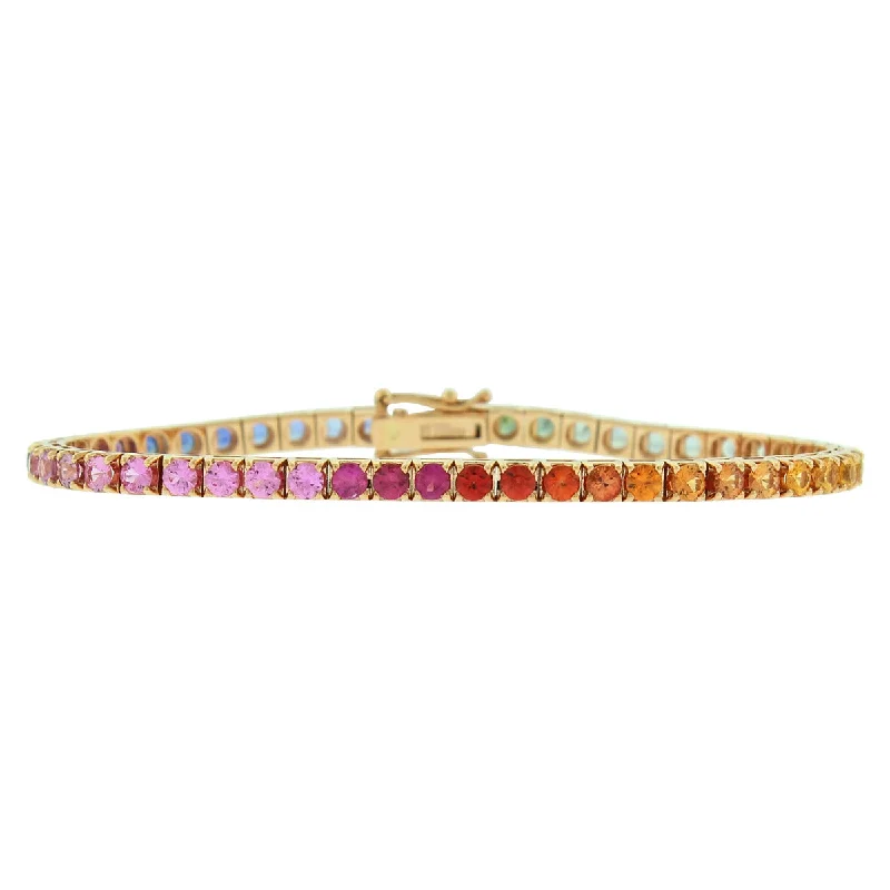 ladies-birthstone-rigid-link-bracelets-Stretch Bracelet with Rainbow Sapphires and Titanium Core