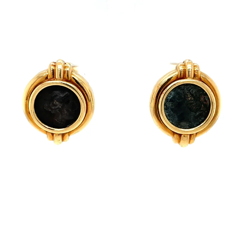 Ladies earrings city flair -Bulgari Monete Gold Rare Ancient Coin Earrings