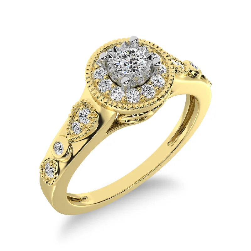 Ladies wedding rings with kitty brilliance -10K Yellow Gold Diamond 1/5 Ct.Tw. Milgrain detail Halo Engagement Ring