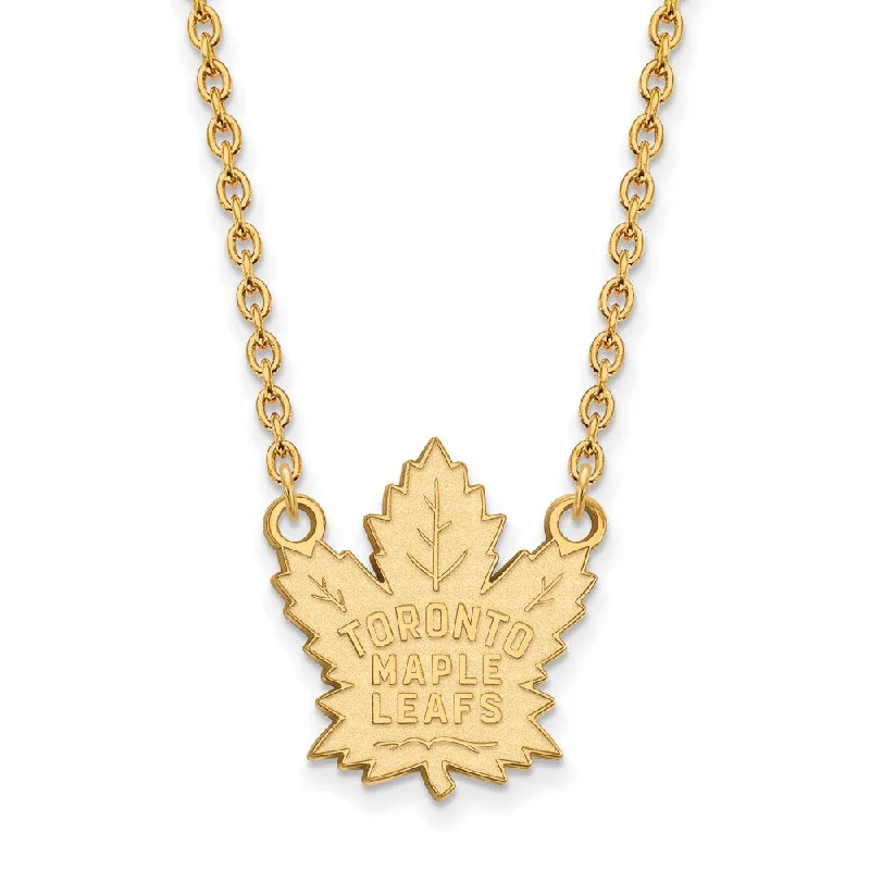 ladies-crystal-figaro-chain-necklaces-SS 14k Yellow Gold Plated NHL Toronto Maple Leafs LG Necklace, 18 Inch