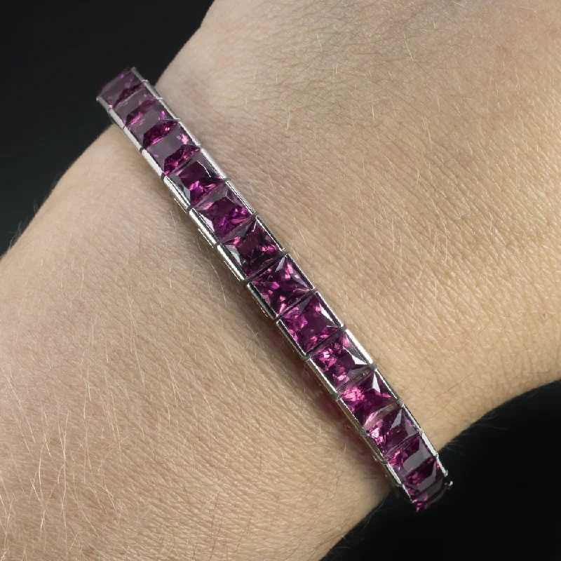 ladies-bridal-adjustable-cuff-bracelets-25 CARAT PINK TOURMALINE DIAMOND TENNIS BRACELET PLATINUM FRENCH CUT NATURAL