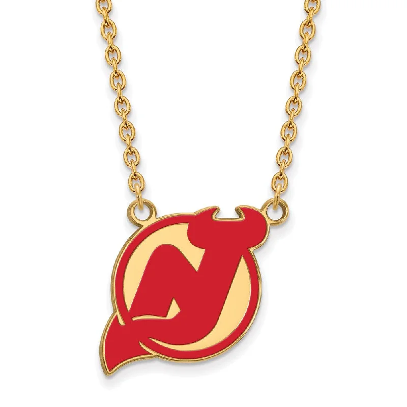 ladies-modern-y-drop-necklaces-SS 14k Yellow Gold Plated NHL Devils LG Enamel Necklace, 18 Inch