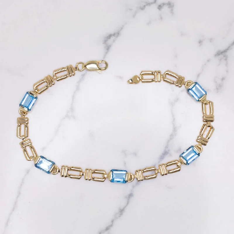 ladies-fashion-hinged-bangle-bracelets-5 CARAT SWISS BLUE TOPAZ 14k YELLOW GOLD BRACELET CHUNKY CHAIN ESTATE RETRO 5ct