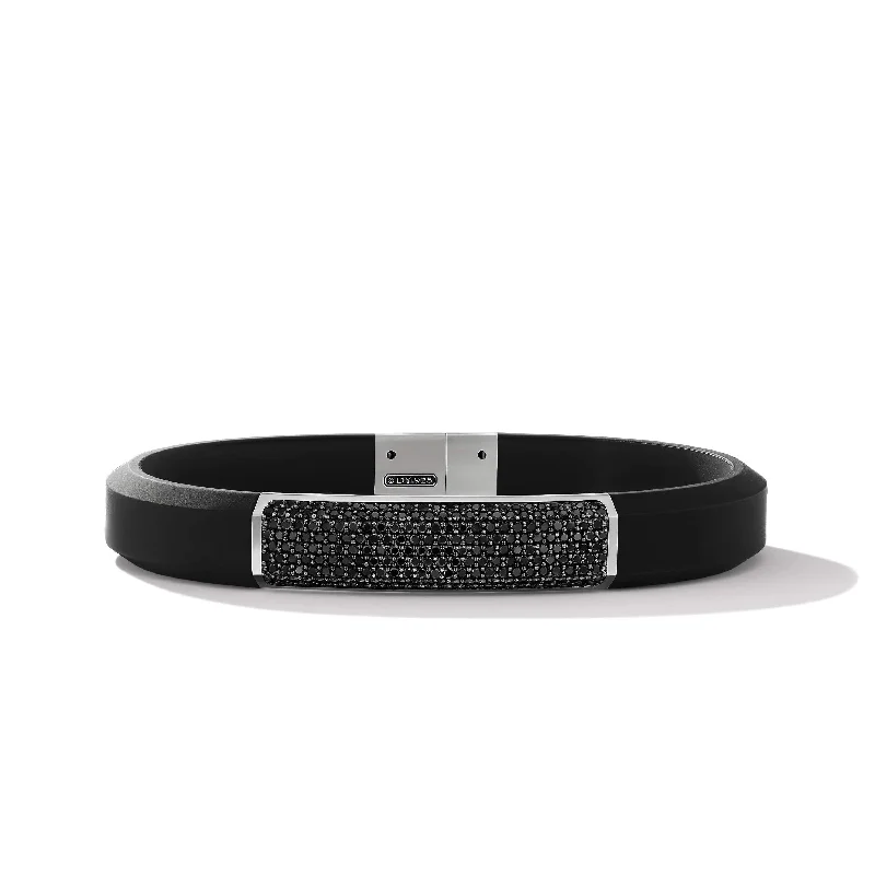 ladies-trendy-leather-wrap-bracelets-Streamline ID Black Rubber Bracelet with Pave Black Diamonds