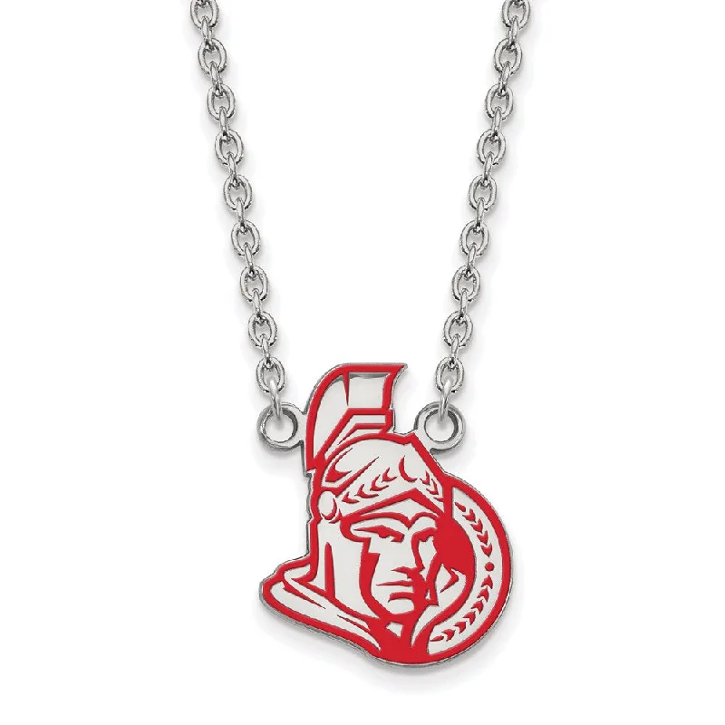 ladies-elegant-box-chain-necklaces-Sterling Silver NHL Ottawa Senators Large Enamel Necklace, 18in