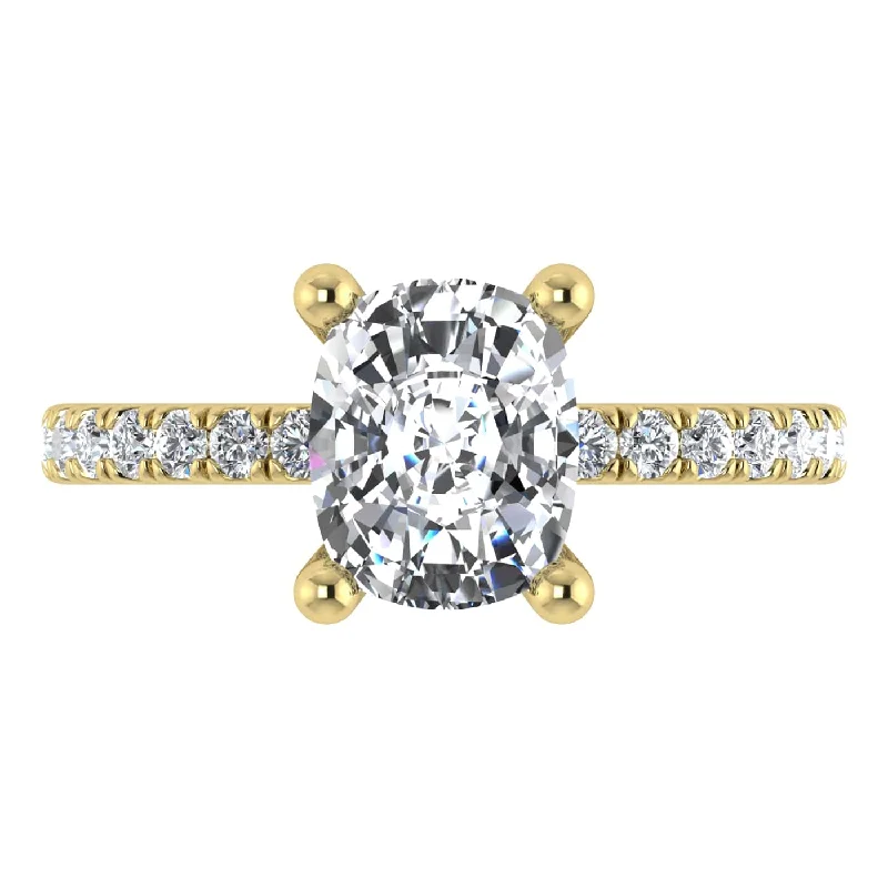 Ladies wedding rings with fin settings -14K Yellow Gold Labgrown Diamond 7 5/8 Ct.Tw. IGI Certified Elongated Cushion Engagement Ring (Center 7CT)